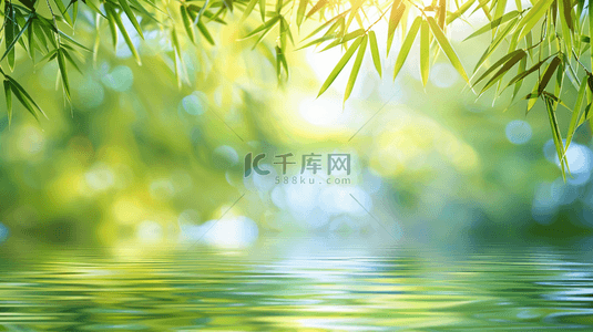 自然唯美背景图片_春天绿色河面河水上树叶树枝的背景