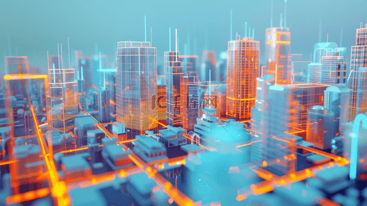 城市科技背景图片_霓虹灯下城市模型光效背景