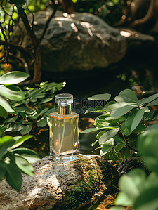 香水绿色植物岩石背景图