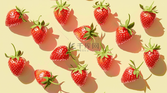 平铺红色背景图片_水果草莓平铺摆放的背景