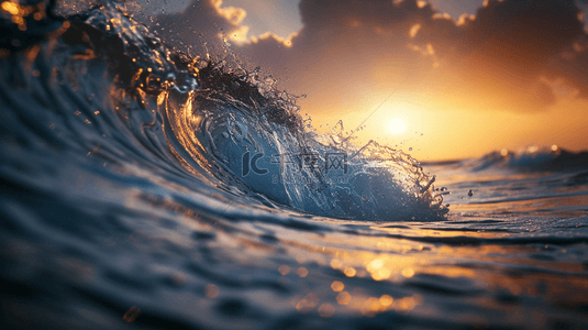 大海海水背景图片_彩色大海里夕阳下海浪翻滚的背景