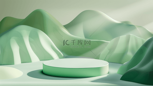 绿色透明玻璃质感3D电商展台背景图