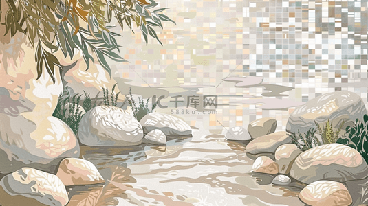 河边鹅卵石装饰边框背景