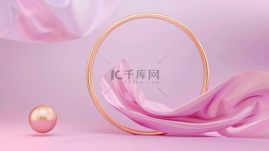 透明时尚图背景图片_粉紫色3D渲染创意玻璃飘带展台背景图