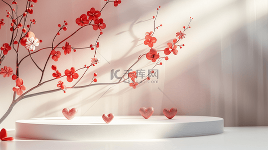 简约文艺白色背景图片_中式文艺白色空间花瓶红色树枝的背景