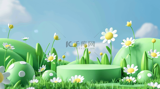 春天促销户外绿色草丛3D电商展台背景素材