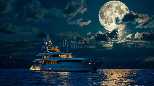 轮船背景图片_轮船月光合成创意素材背景