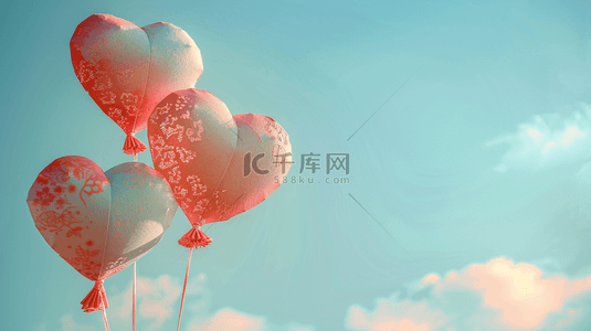 爱心气球背景图片_蓝天白云下爱心气球天空飞翔的背景