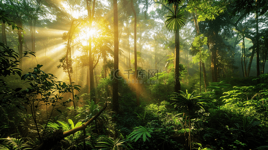 太阳光芒照射森林树木自然风景的背景