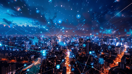 科技光线城市背景图片_未来科技城市互联网链接夜晚灯光的背景
