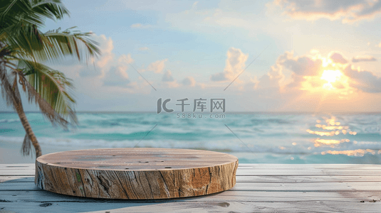 清新简约户外海边木质地板的背景