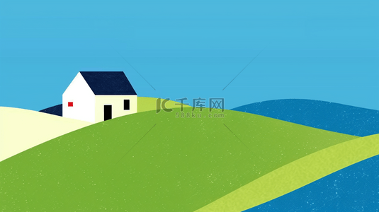 绿色的原野背景图片_夏天原野绿色山坡上的一座小房子背景18