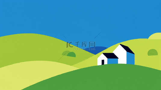 春天原野背景图片_夏天原野绿色山坡上的一座小房子背景22