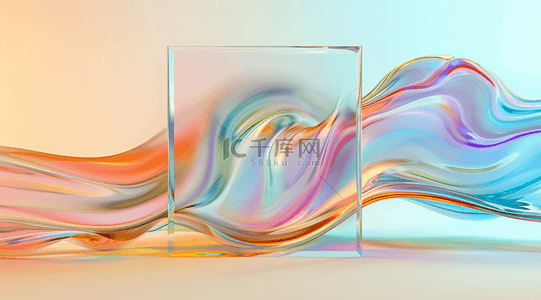 彩色3D渲染创意玻璃边框和飘带图片