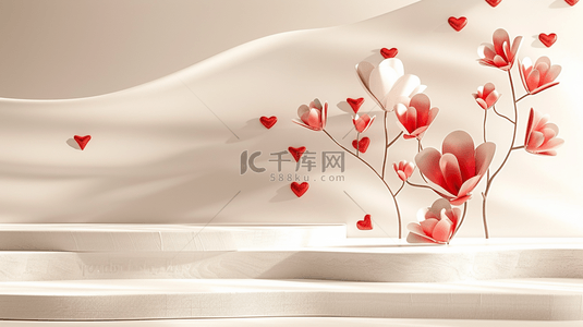 圆台背景图片_中式文艺白色空间花瓶红色树枝的背景