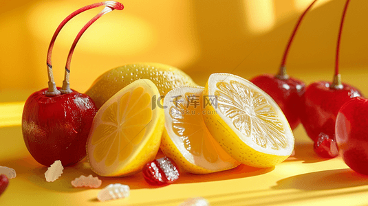 黄色柠檬背景背景图片_水果柠檬樱桃的背景