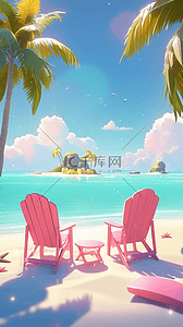 夏日芭比粉假日休闲海滩沙滩场景背景图片