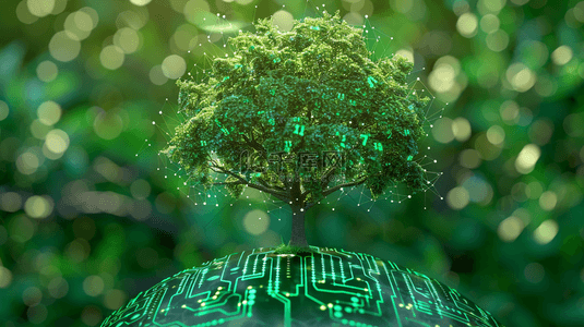 科技源泉背景图片_绿色植物大树科技感背景