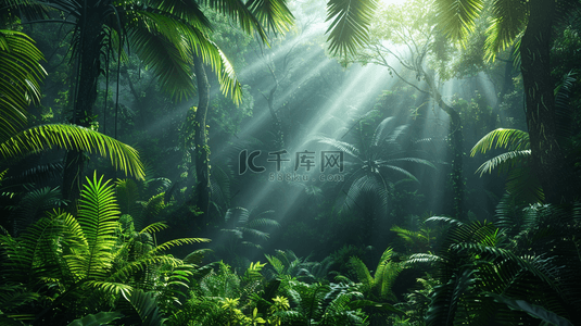 森绿色背景图片_绿色夏季森林中透过的光芒背景