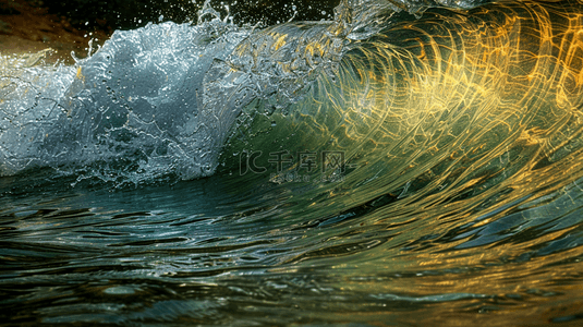 海水翻滚背景图片_彩色大海里夕阳下海浪翻滚的背景