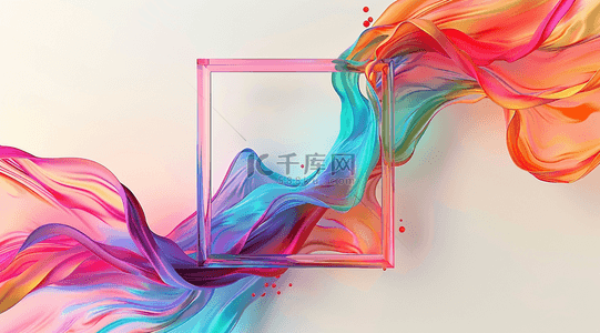 彩色3D渲染创意玻璃边框和飘带背景图片
