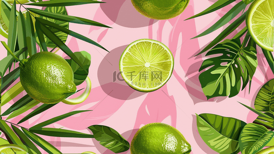 粉色场景绿色柠檬水果的背景