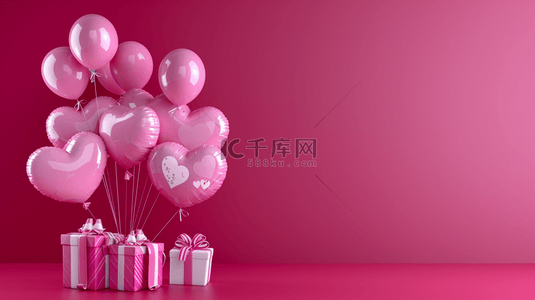 谈气球背景图片_粉色520心形礼物礼盒装饰背景