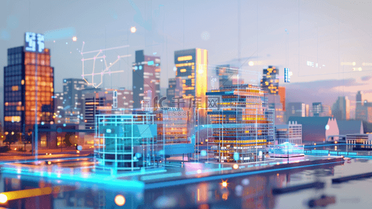 科技城市背景图片_霓虹灯下城市模型光效背景