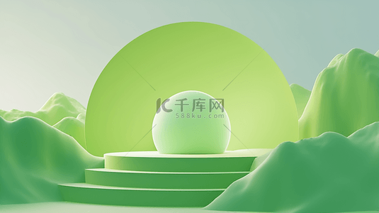 绿色透明玻璃质感3D电商展台背景图
