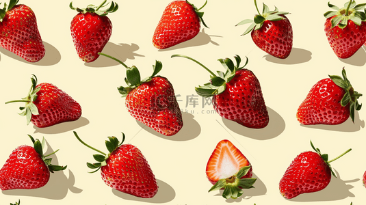 美味的水果背景图片_水果草莓平铺摆放的背景