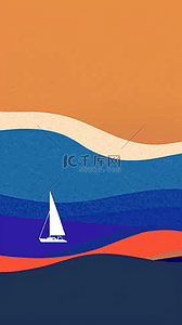 帆船背景图片_扁平风夏天大海波浪和帆船背景