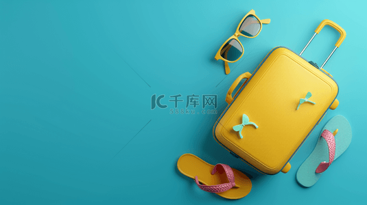 夏季夏季旅游背景图片_夏天出游季黄色行李箱背景