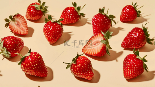 平铺食物背景图片_水果草莓平铺摆放的背景