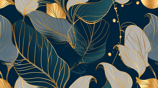 时尚轻奢蓝金色植物花卉叶子纹理底纹设计图