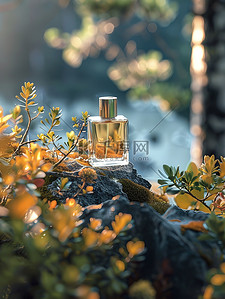 香水背景图片_香水绿色植物岩石背景图片