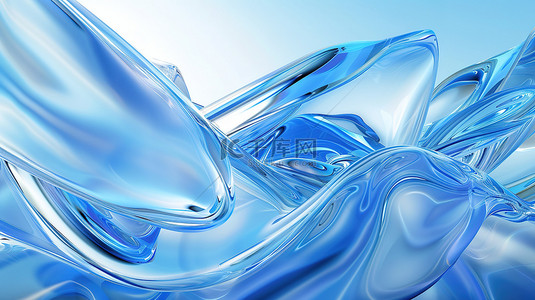 飘带背景图片_玻璃材料质感蓝色飘带设计