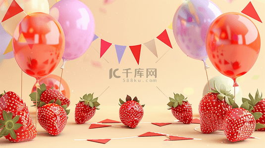 装饰彩旗背景图片_夏季草莓水果装饰背景