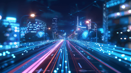 未来科技城市互联网链接夜晚灯光的背景