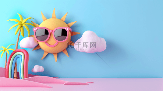 太阳云朵背景图片_炎炎夏日3D可爱卡通太阳云朵背景