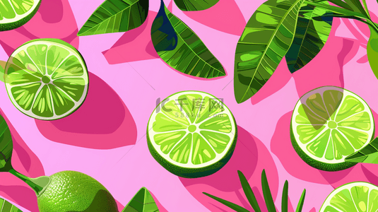 水果背景图片_粉色场景绿色柠檬水果的背景
