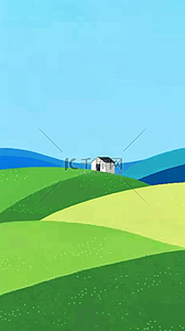 春天原野背景图片_夏天原野绿色山坡上的一座小房子背景