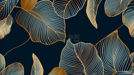 金色叶子背景图片_时尚轻奢蓝金色植物花卉叶子纹理底纹图片