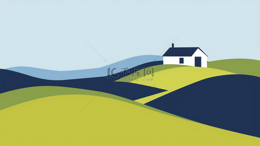 春天原野背景图片_夏天原野绿色山坡上的一座小房子背景16