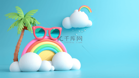 卡通夏天太阳背景图片_炎炎夏日3D可爱卡通太阳云朵背景