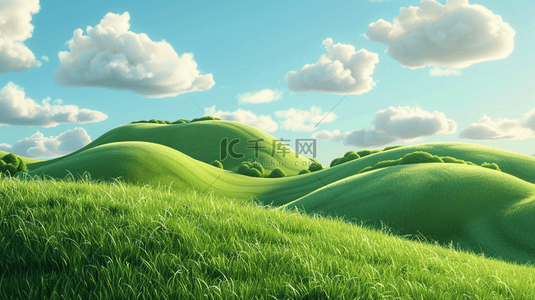 小清新背景图片_绿色起伏丘陵田野草地风景背景