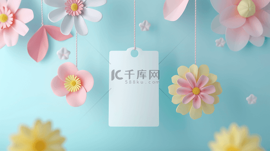 夏天促销剪纸花朵里的标签折扣卡片背景图片