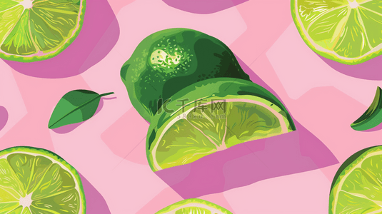 粉色场景绿色柠檬水果的背景