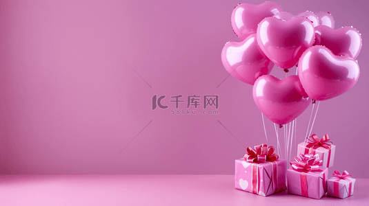 礼物气球装饰背景图片_粉色520心形礼物礼盒装饰背景