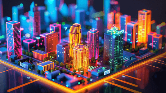 下光效背景图片_霓虹灯下城市模型光效背景