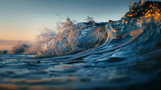 彩色大海里夕阳下海浪翻滚的背景